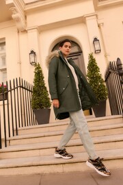 Khaki Green Hooded Parka With Faux Fur Trim - Image 1 of 9