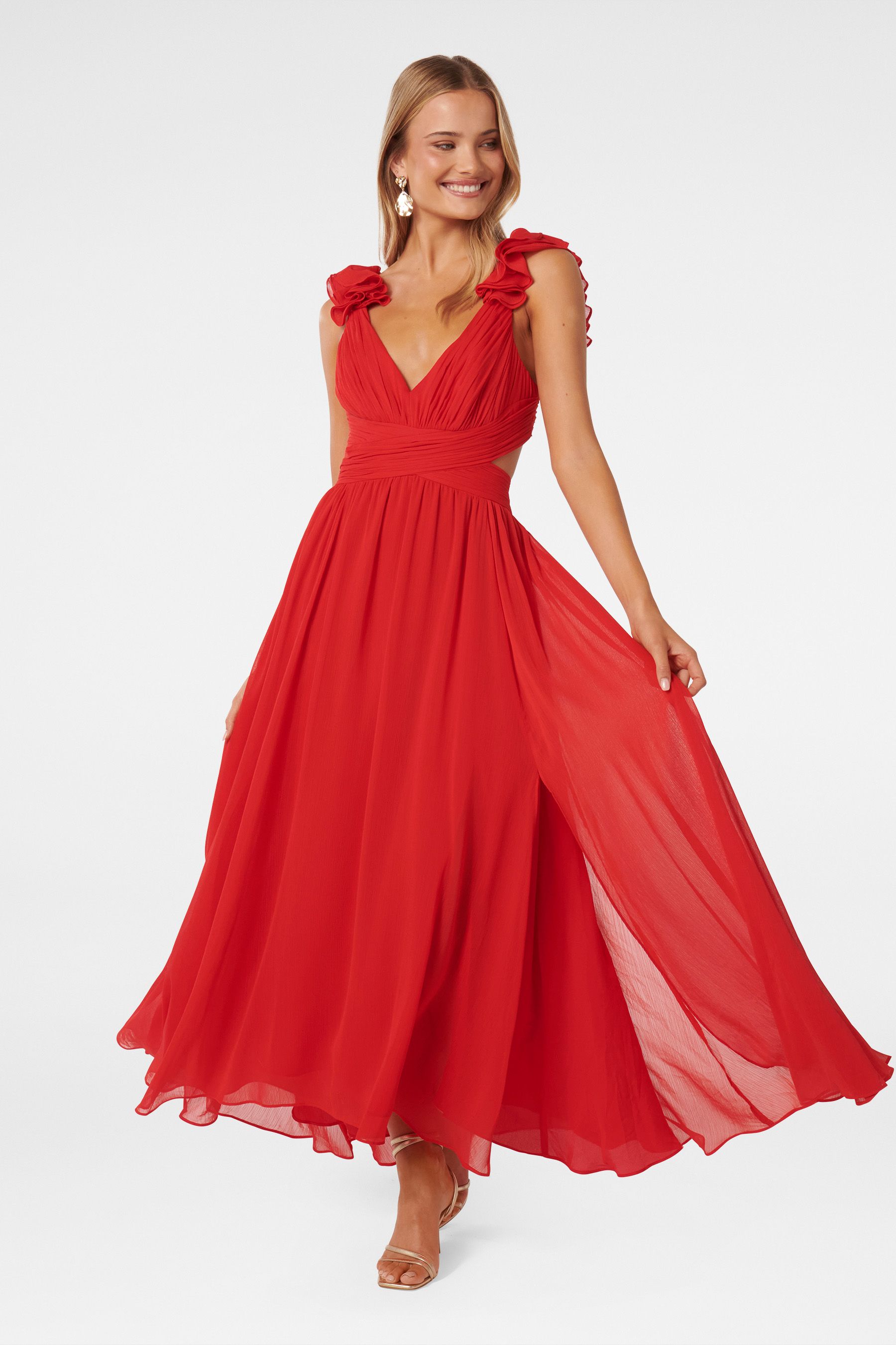 Buy Forever New Red Selena Ruffle Shoulder Maxi Dress from the Next UK online shop