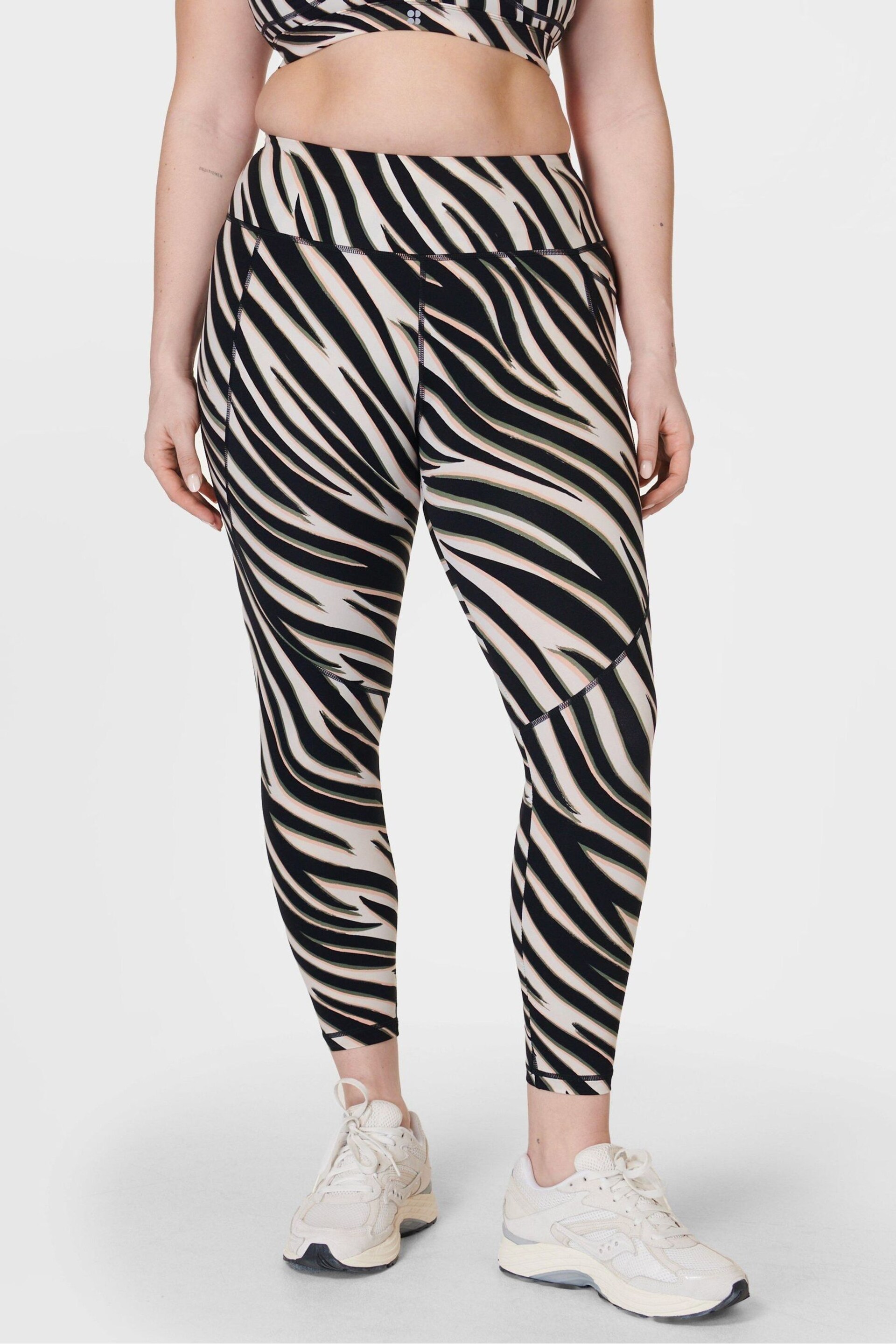 Sweaty Betty Black Waved Zebra Print Power Workout Leggings - Image 1 of 9