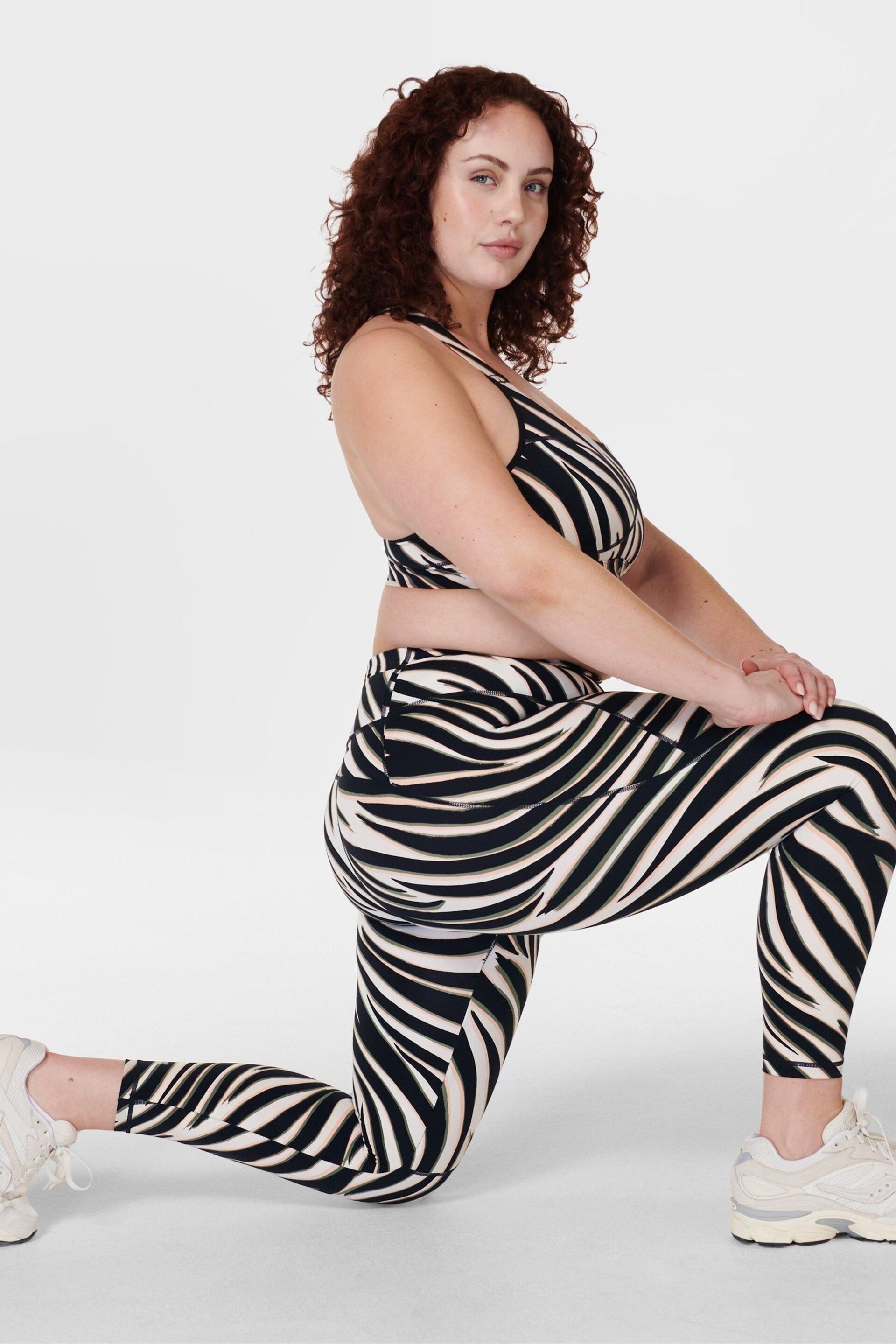 Sweaty Betty Black Waved Zebra Print Power Workout Leggings - Image 2 of 9