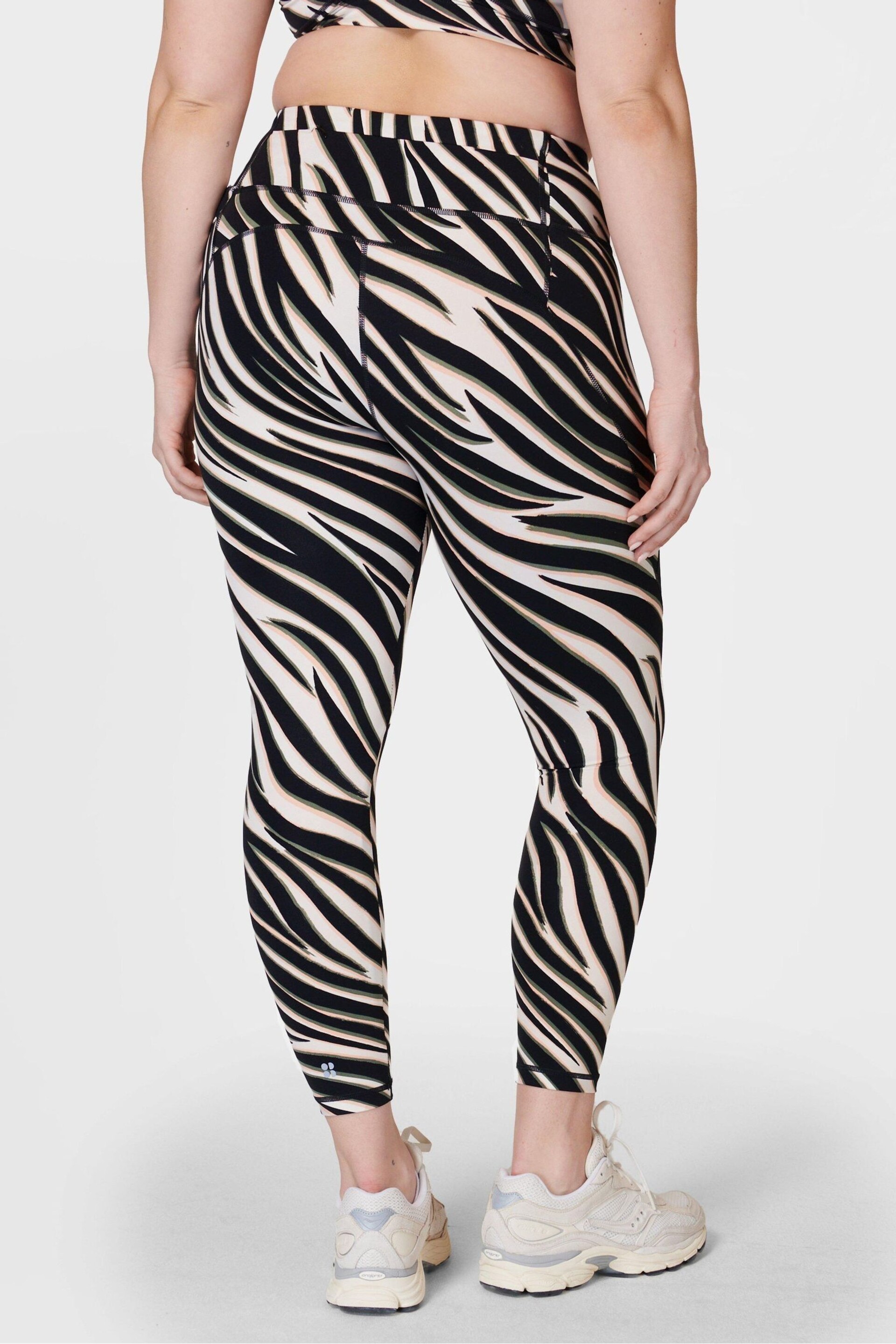 Sweaty Betty Black Waved Zebra Print Power Workout Leggings - Image 3 of 9