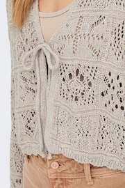 ONLY Grey Crochet Summer Tie Front Cardigan - Image 6 of 8