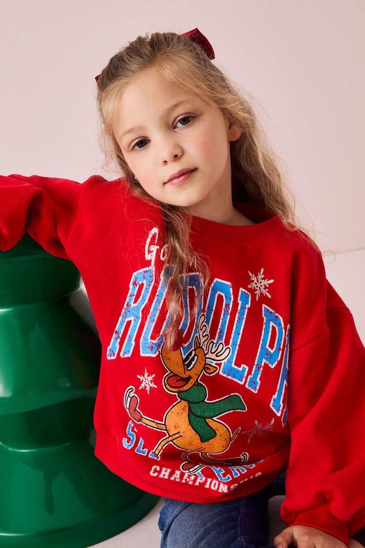 Red Rudolph Christmas Sweatshirt (3-16yrs) - Image 1 of 9