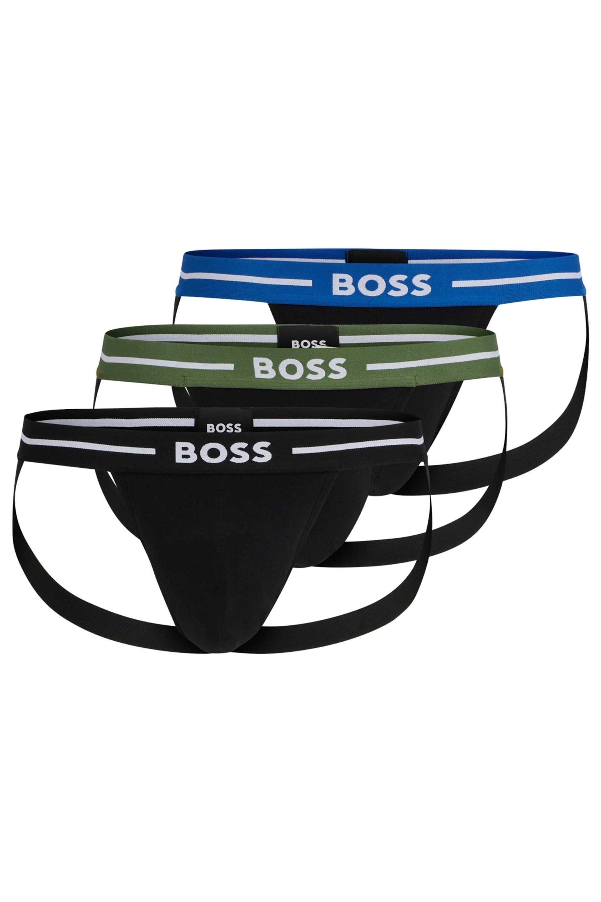 BOSS Black Three-Pack Of Stretch-Cotton Jock Straps With Logo Waistbands - Image 7 of 7