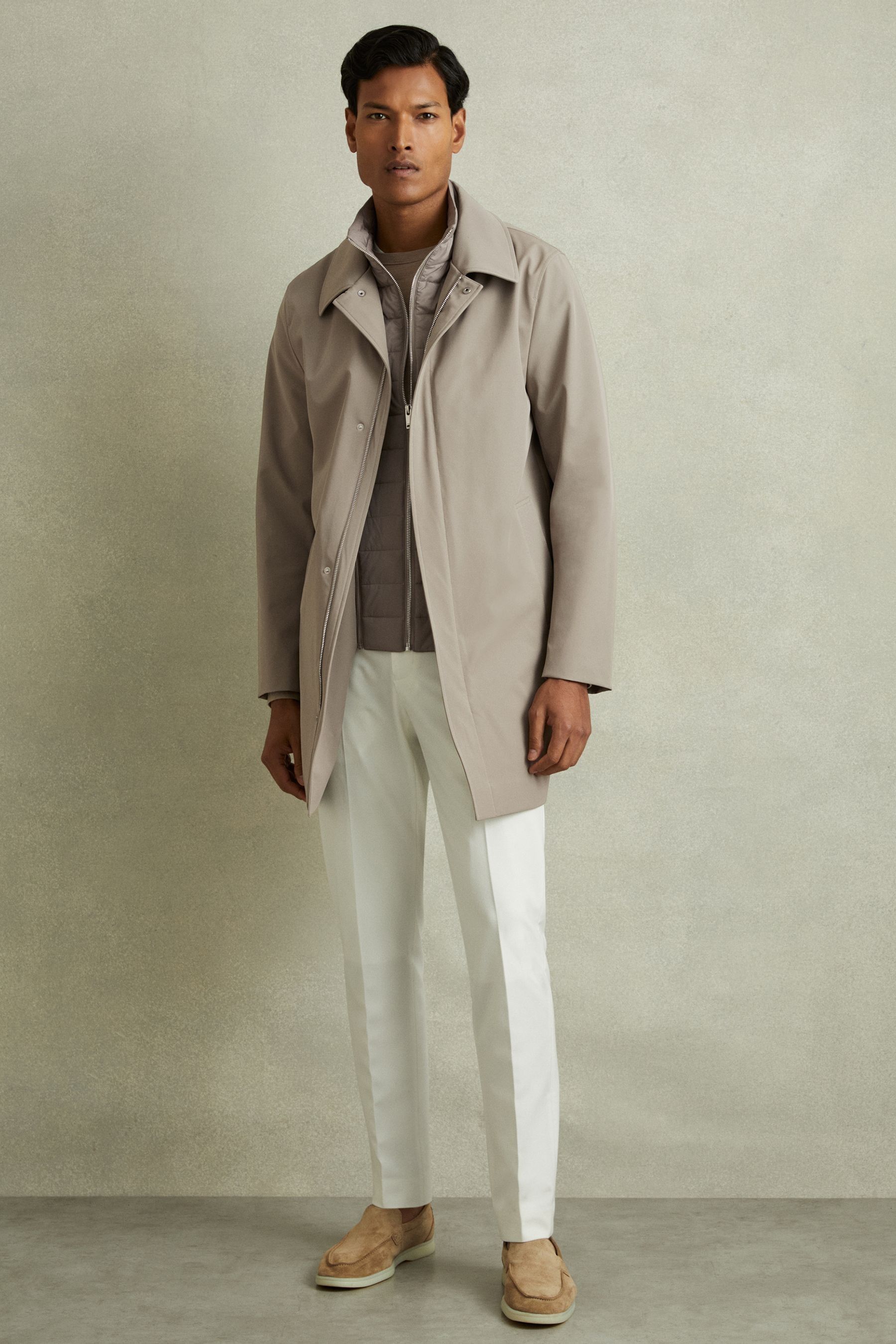 Buy Reiss Taupe Logan Hybrid Removable Funnel Neck Overcoat from the Next UK online shop