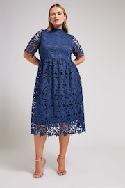 YOURS LONDON Curve Blue Crochet Lace Midi Dress - Image 2 of 4