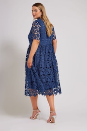 YOURS LONDON Curve Blue Crochet Lace Midi Dress - Image 3 of 4