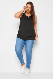 Yours Curve Black Sleeveless Pintuck Henley Top - Image 2 of 4