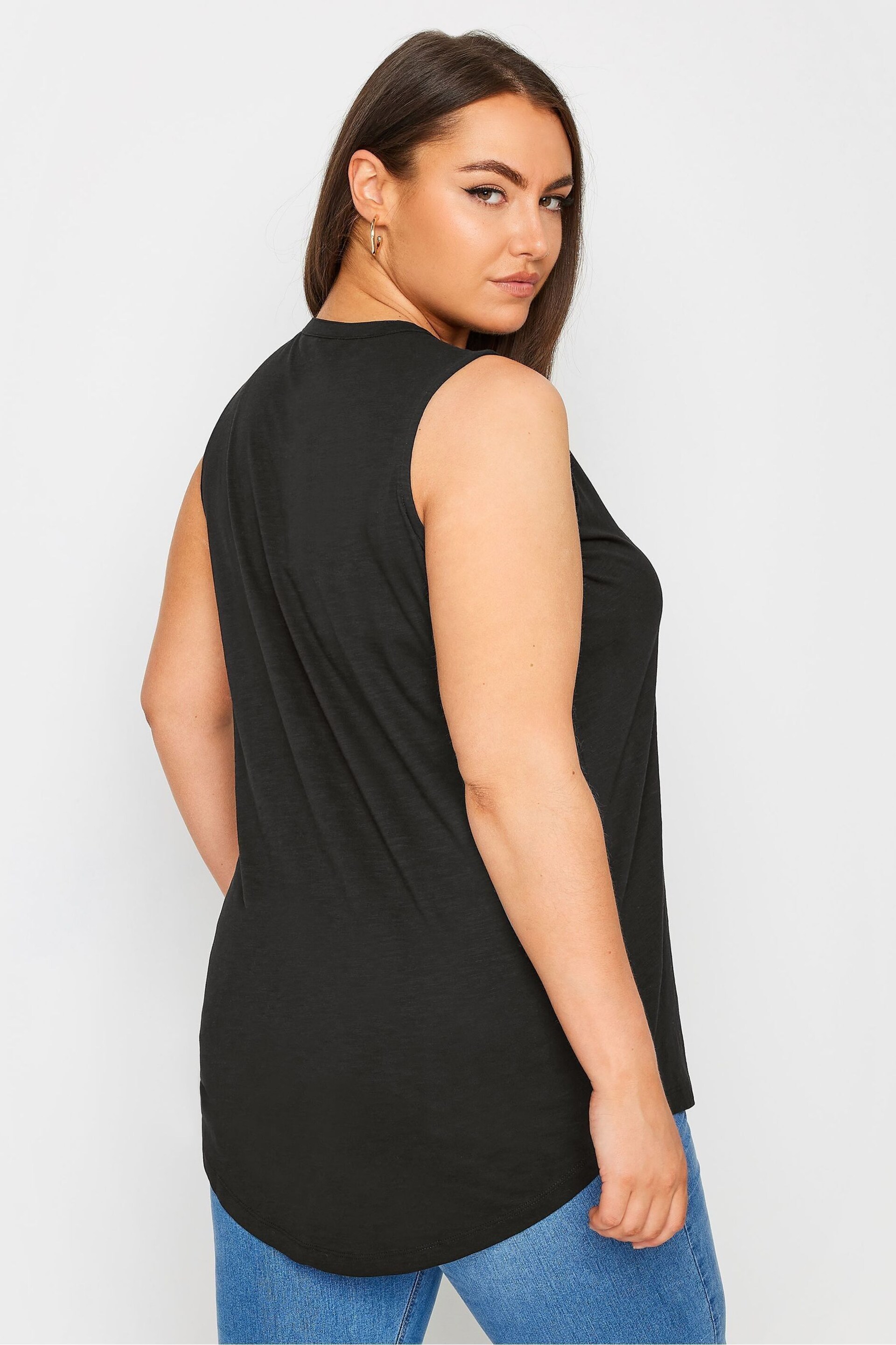 Yours Curve Black Sleeveless Pintuck Henley Top - Image 3 of 4