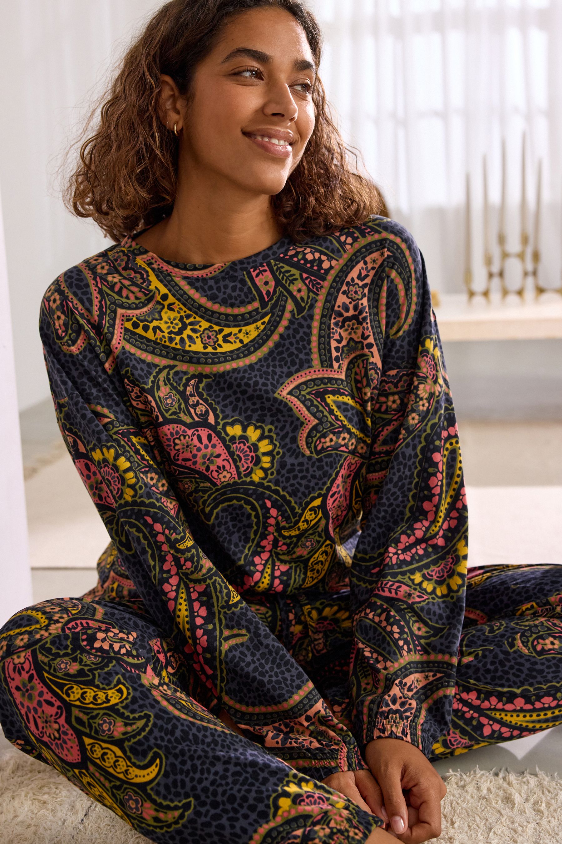 Buy Black Paisley 100 Cotton Long Sleeve Pyjamas from the Next UK online shop