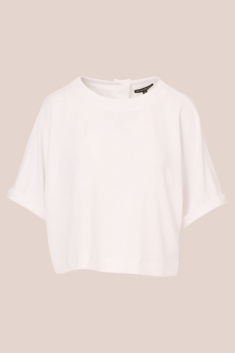 Adrianna Papell Mini Rib Crop Button Back Knit White Top - Image 7 of 7