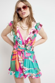 River Island Multi Tropical Frill Tie Playsuit - Image 4 of 4