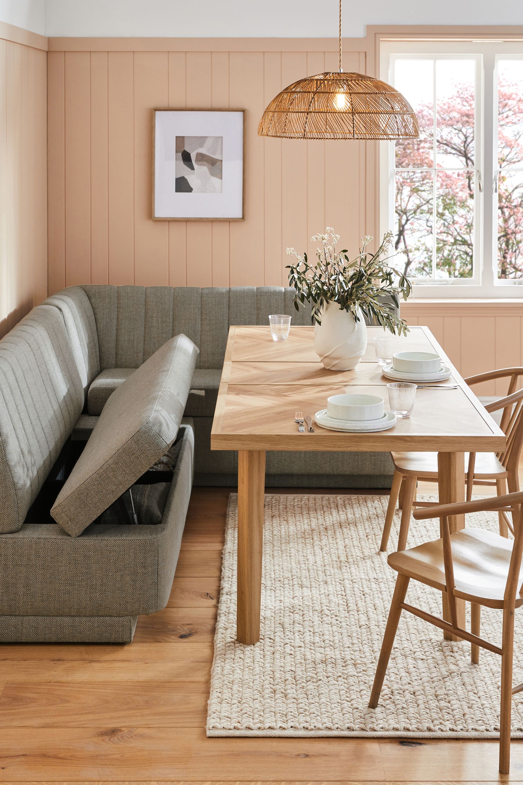 Buy Chunky Weave Mid Grey Anderson Corner Corner Storage Dining Bench from the Next UK online shop