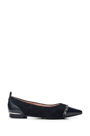 Moda in Pelle Edessa Pointed Toe Chain Trim Black Ballerinas - Image 1 of 4