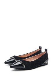 Moda in Pelle Edessa Pointed Toe Chain Trim Black Ballerinas - Image 2 of 4