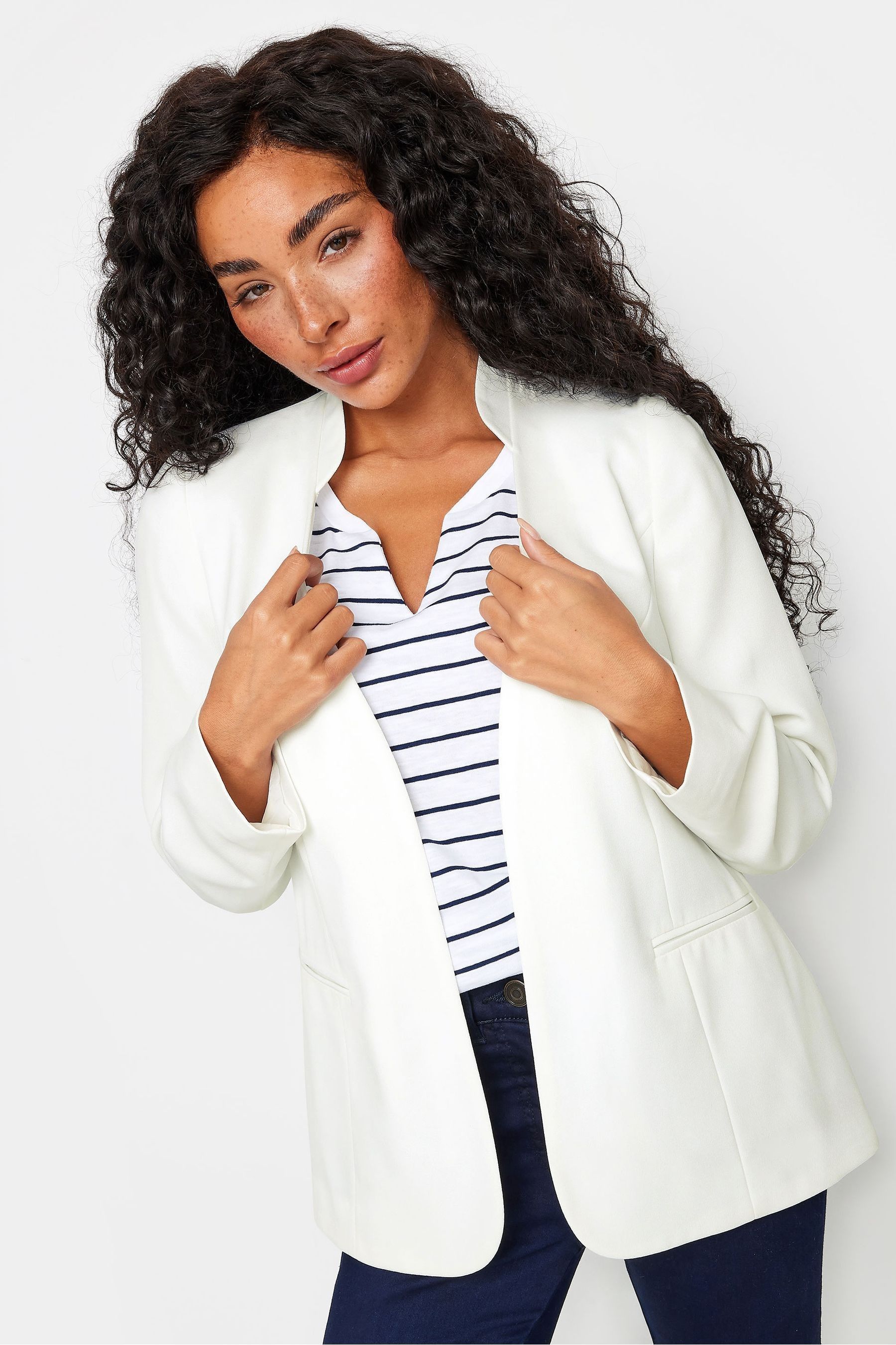 White collarless blazer top