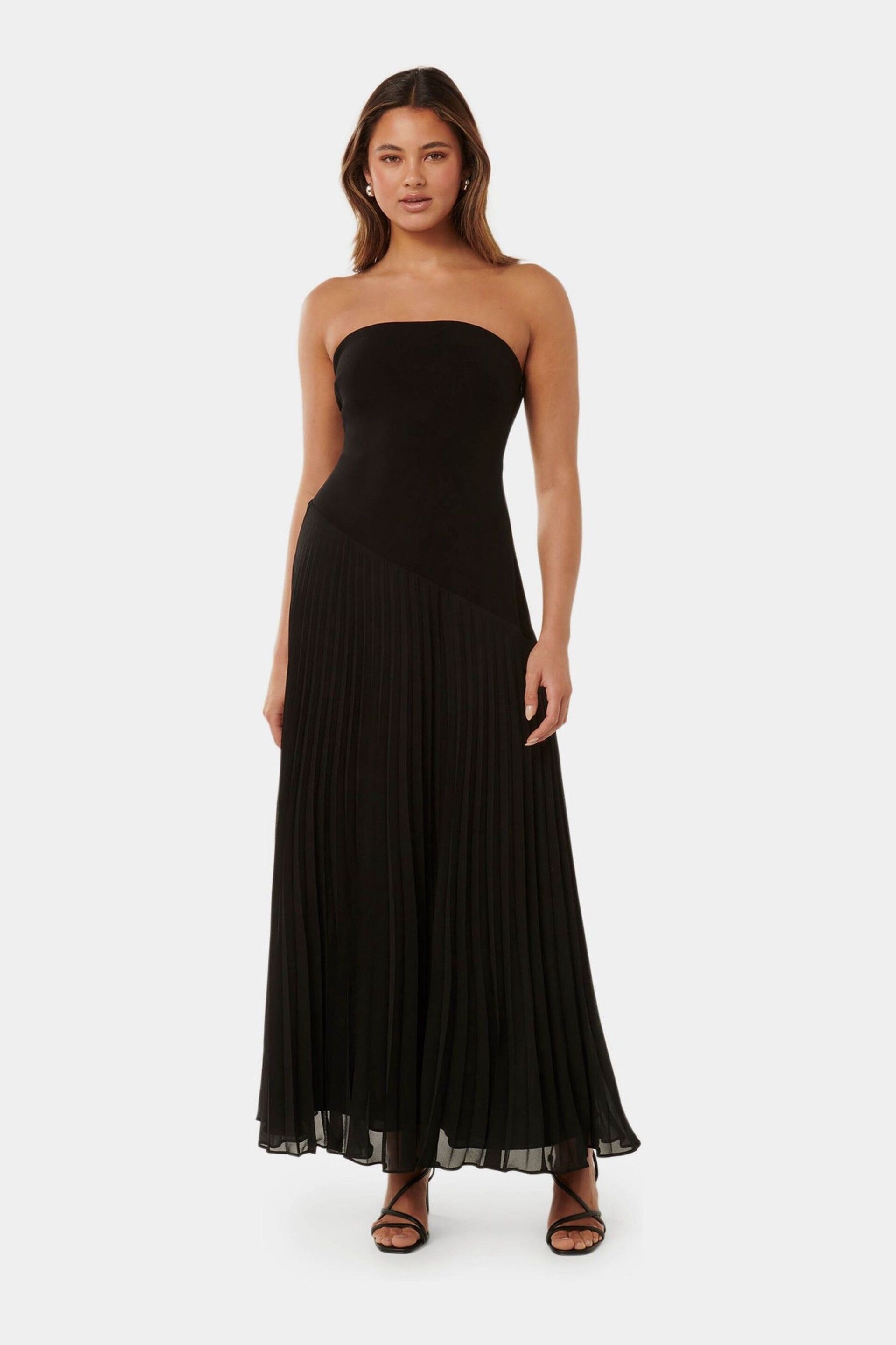 Forever New Black Capri Strapless Pleated Midi Dress - Image 1 of 4