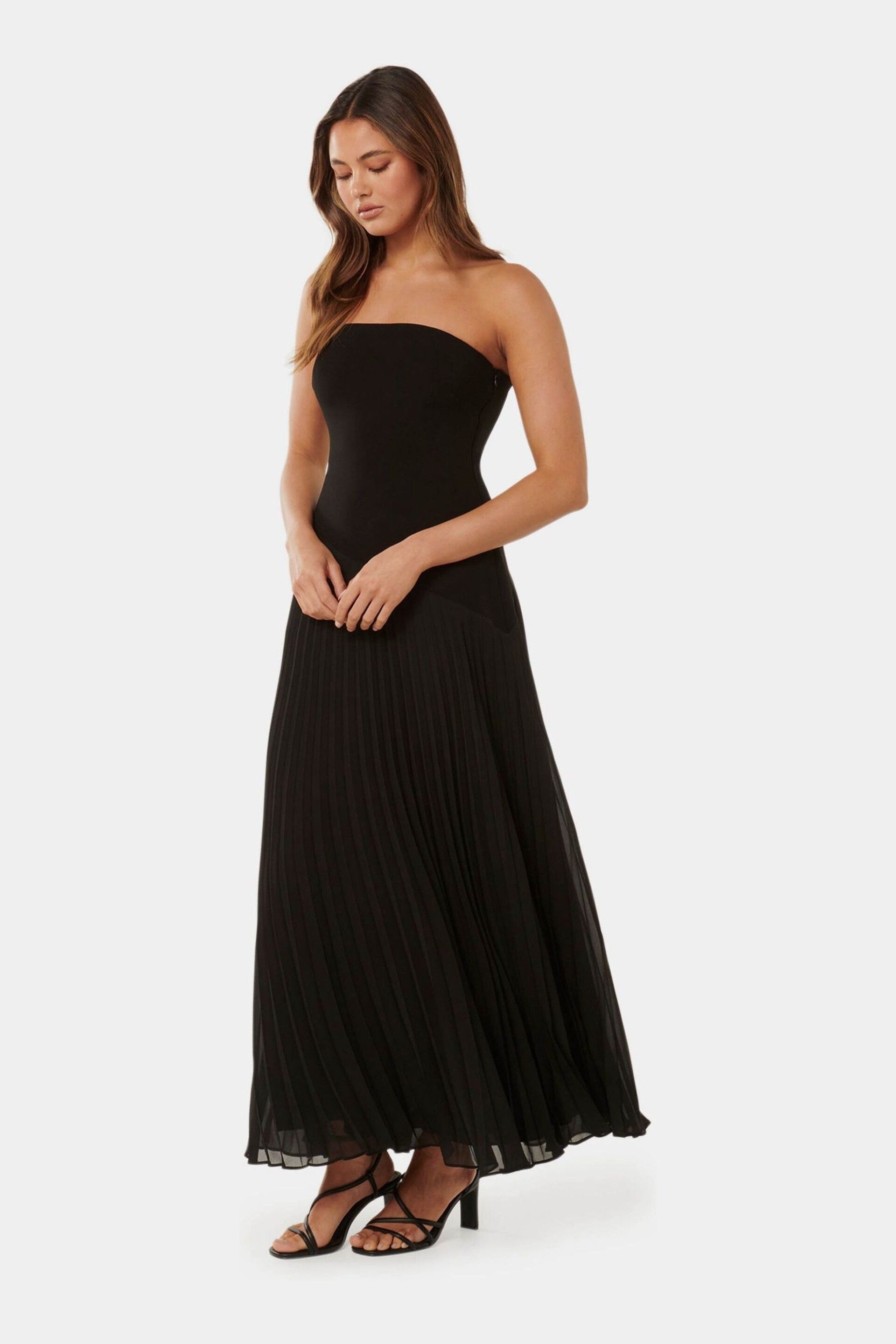 Forever New Black Capri Strapless Pleated Midi Dress - Image 3 of 4