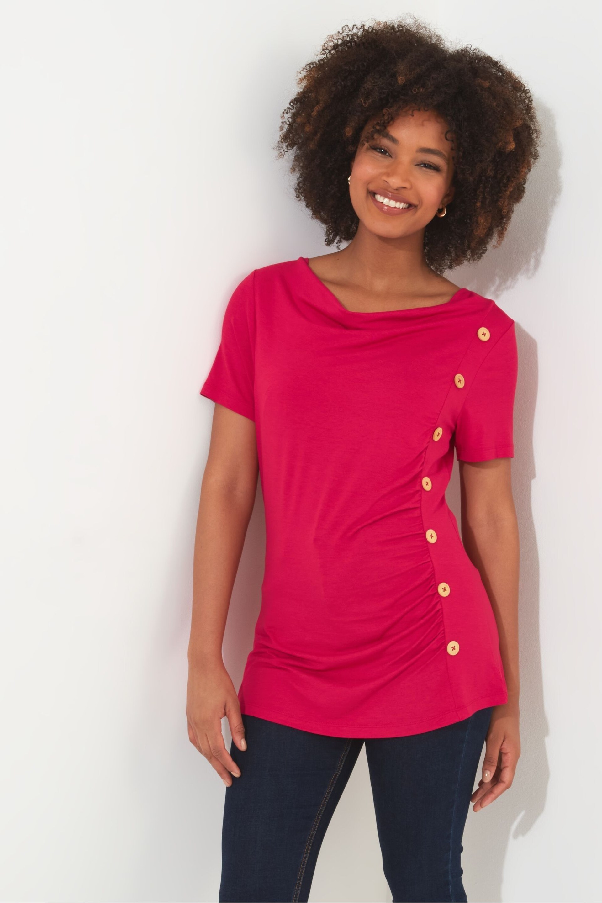 Joe Browns Pink Draped Neck Jersey Top - Image 1 of 5