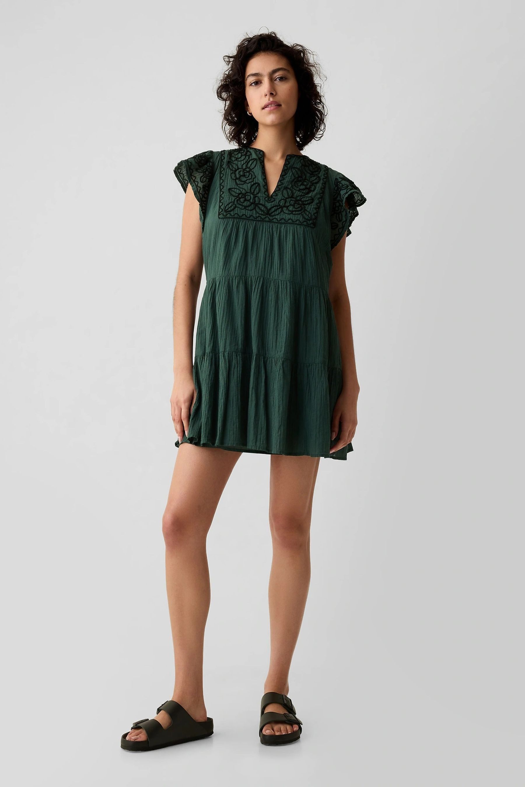 Buy Gap Green Crinkle Gauze Embroidered Mini Dress from Next Luxembourg