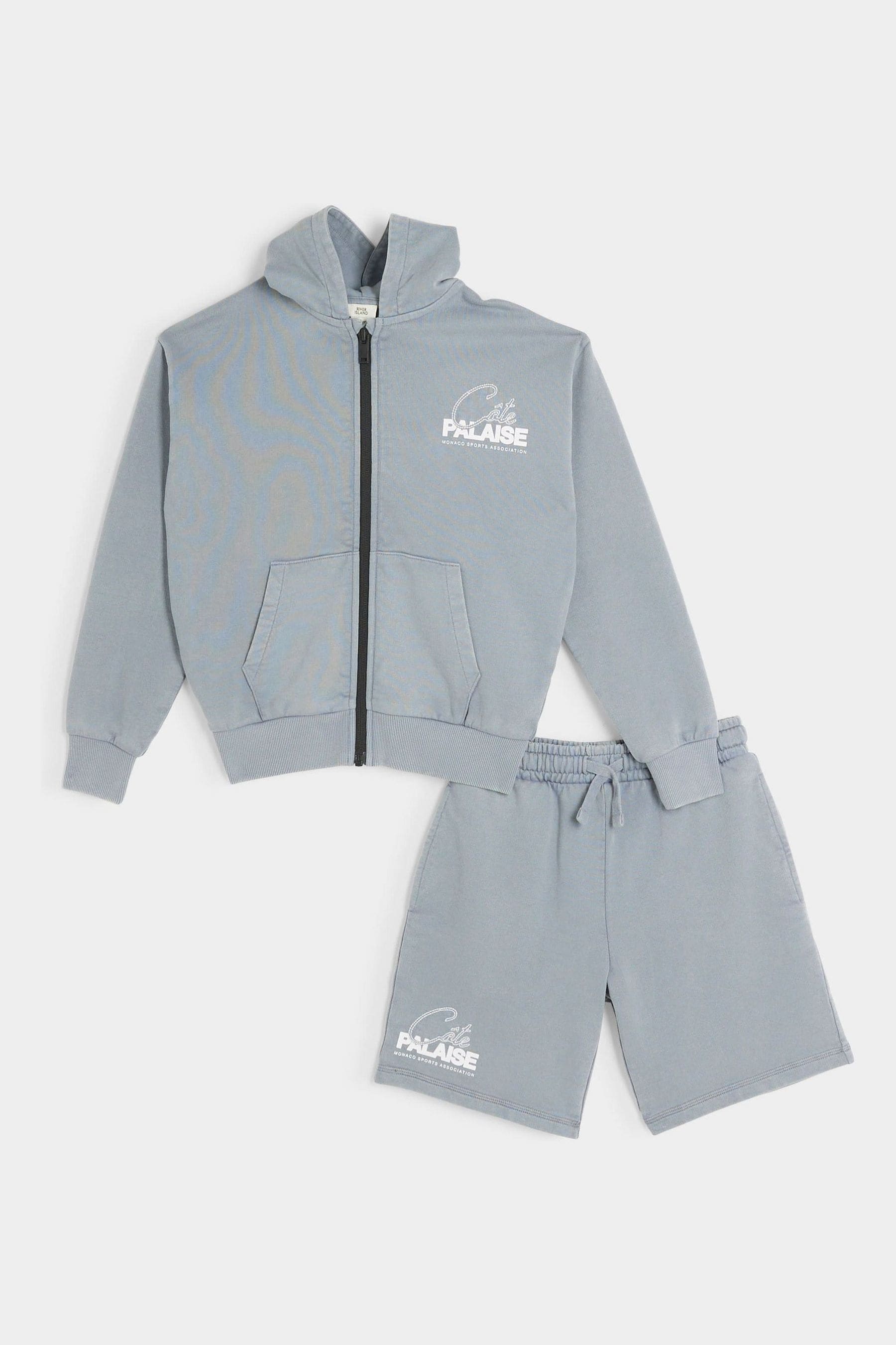 Buy River Island Blue Boys Washed Zip Through 100 Cotton Hoodie And Shorts Set from the Next UK online shop
