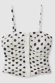 Reiss White/Black Remie Viscose Linen Polka Dot Ruched Strapless Top - Image 2 of 6
