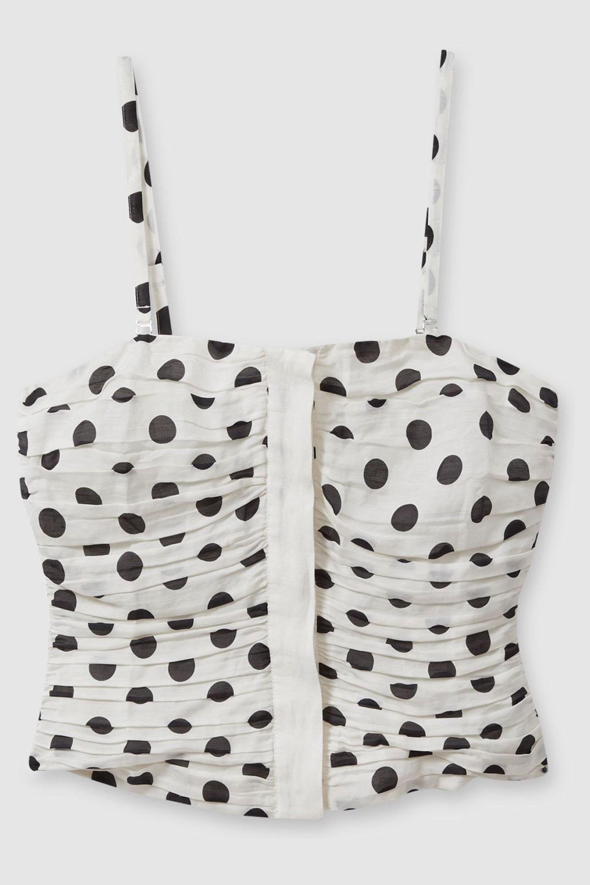 Reiss White/Black Remie Viscose Linen Polka Dot Ruched Strapless Top - Image 2 of 6