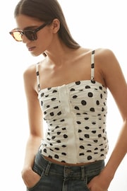 Reiss White/Black Remie Viscose Linen Polka Dot Ruched Strapless Top - Image 3 of 6