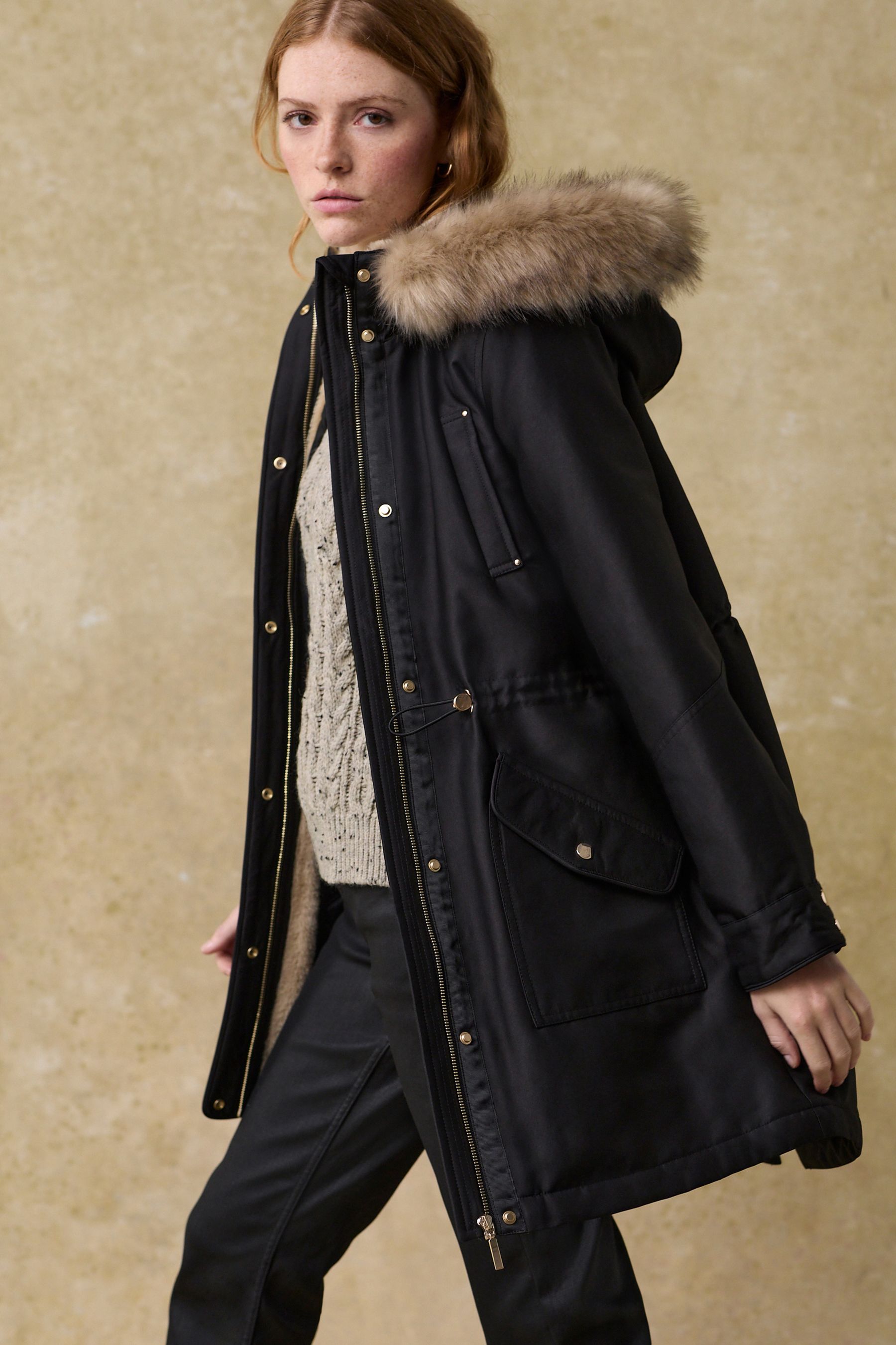 Faux fur trim parka coat deals