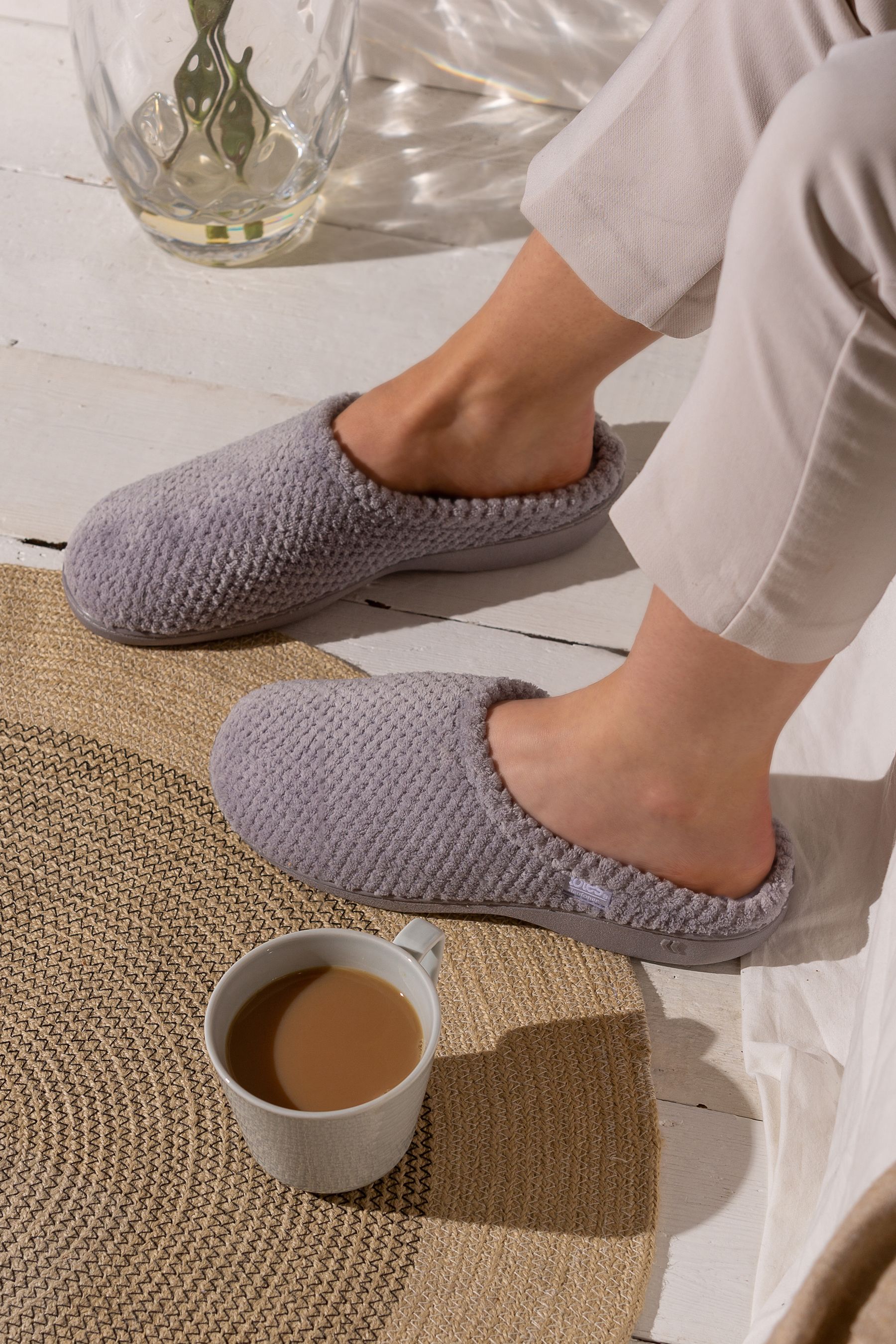 Buy Totes Grey Isotoner Popcorn Terry Mules Slippers from the Next UK online shop