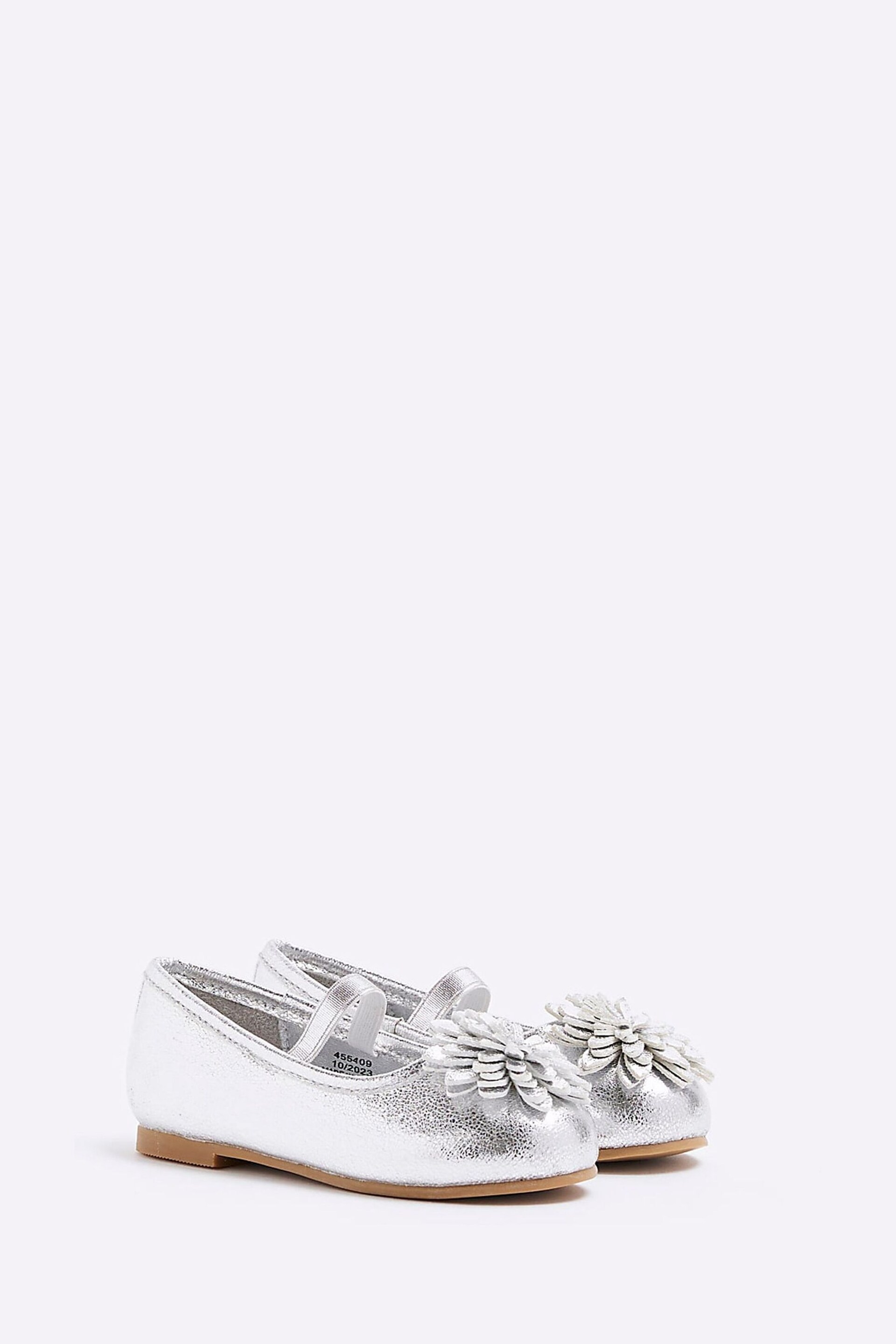 River Island Silver Girls Flower Ballerinas - Image 1 of 5