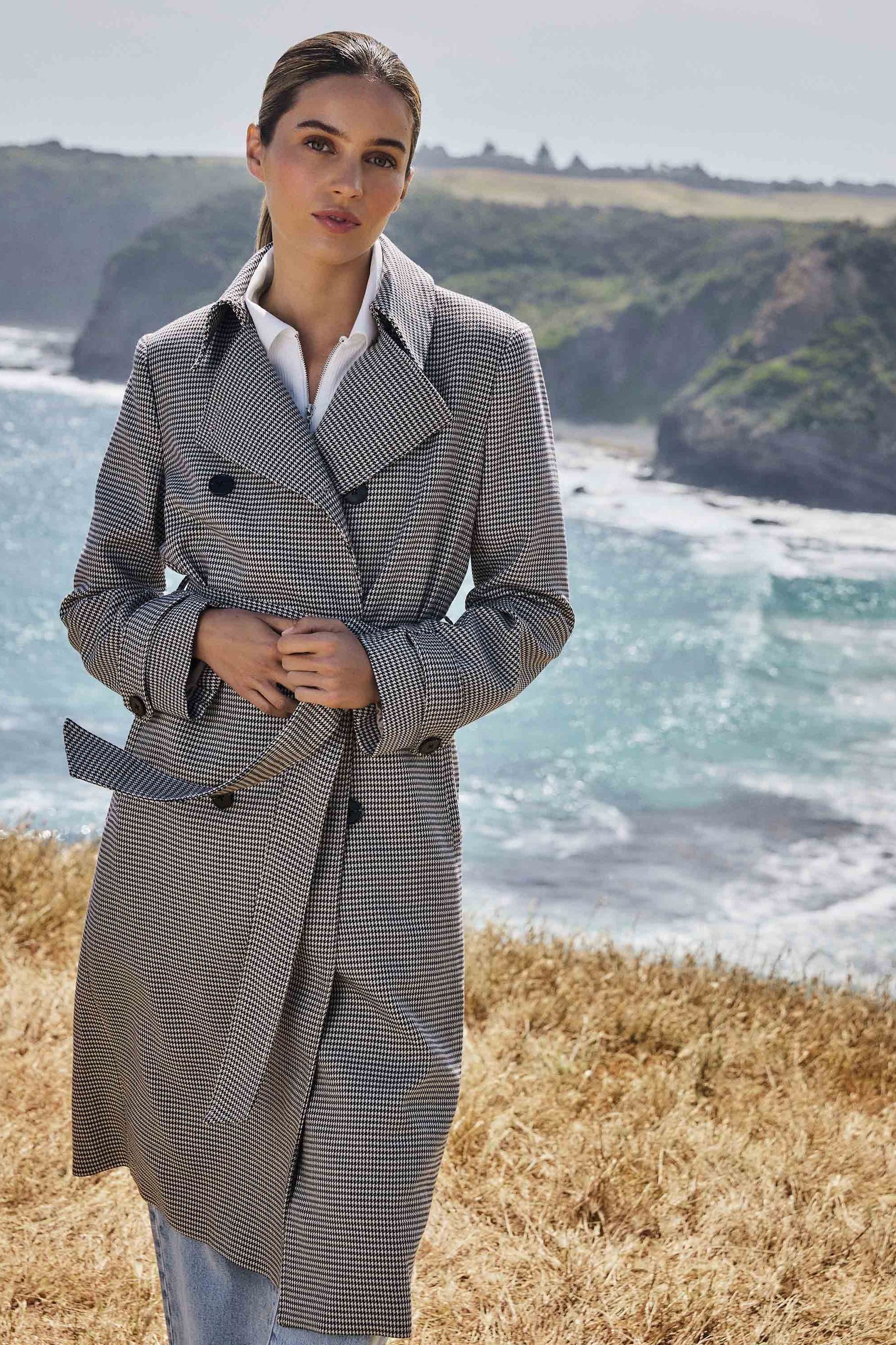 Forever new check coat store