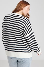 Simply Be Navy Blue Nautical Stripe Textured Jumper - Image 2 of 4