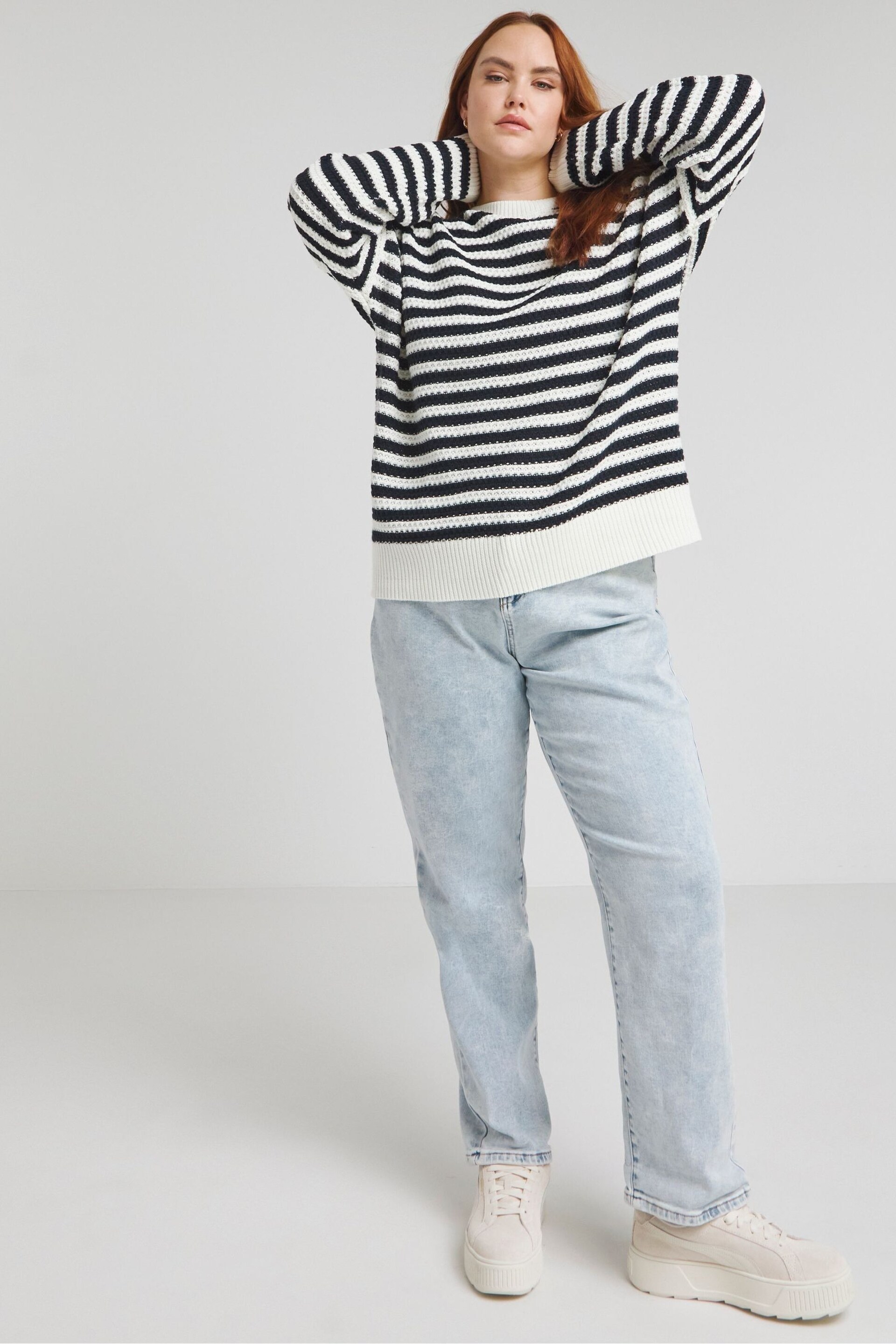 Simply Be Navy Blue Nautical Stripe Textured Jumper - Image 3 of 4