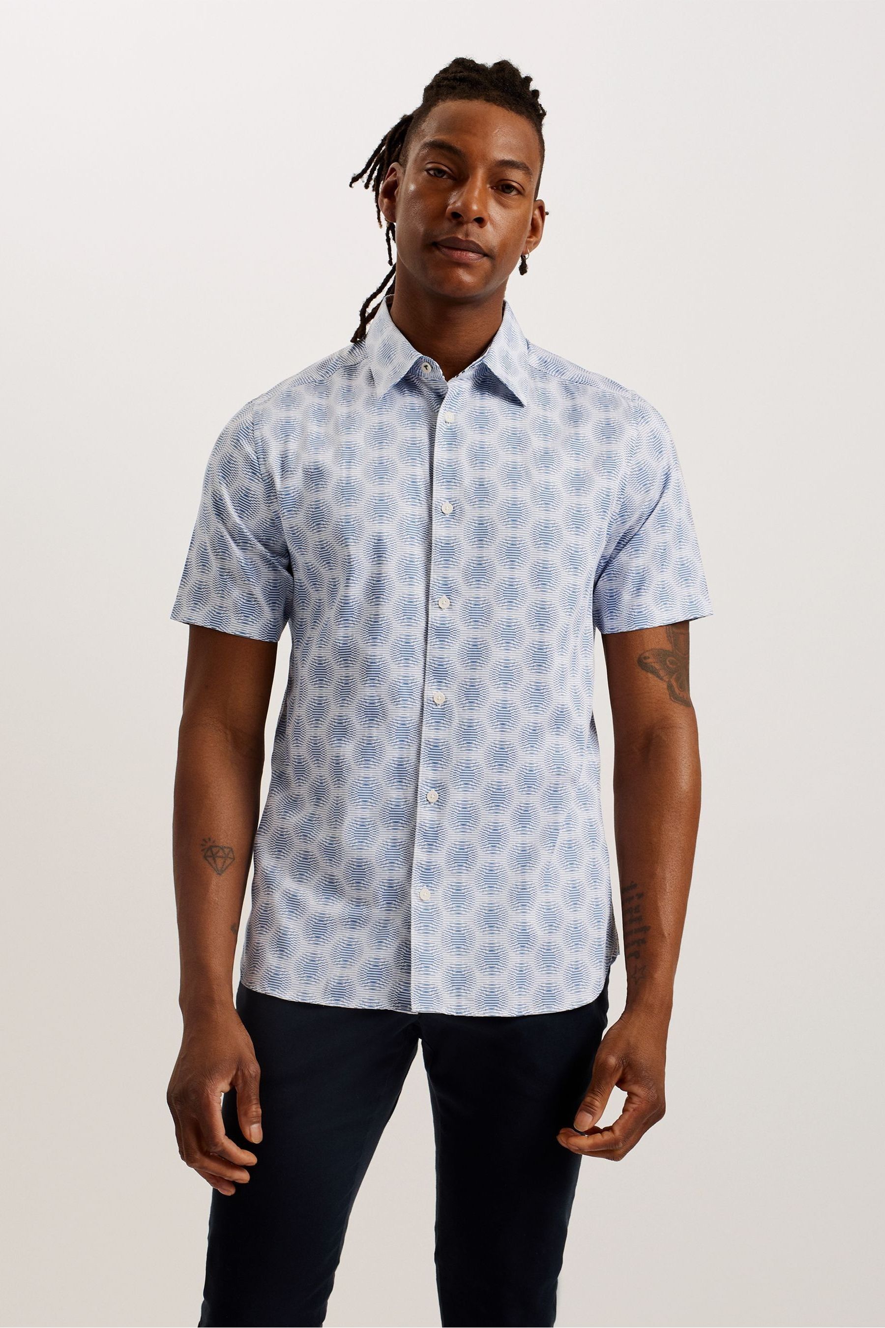 Buy Ted Baker White Pearsho Short Sleeve Circle Geo Shirt from Next Luxembourg