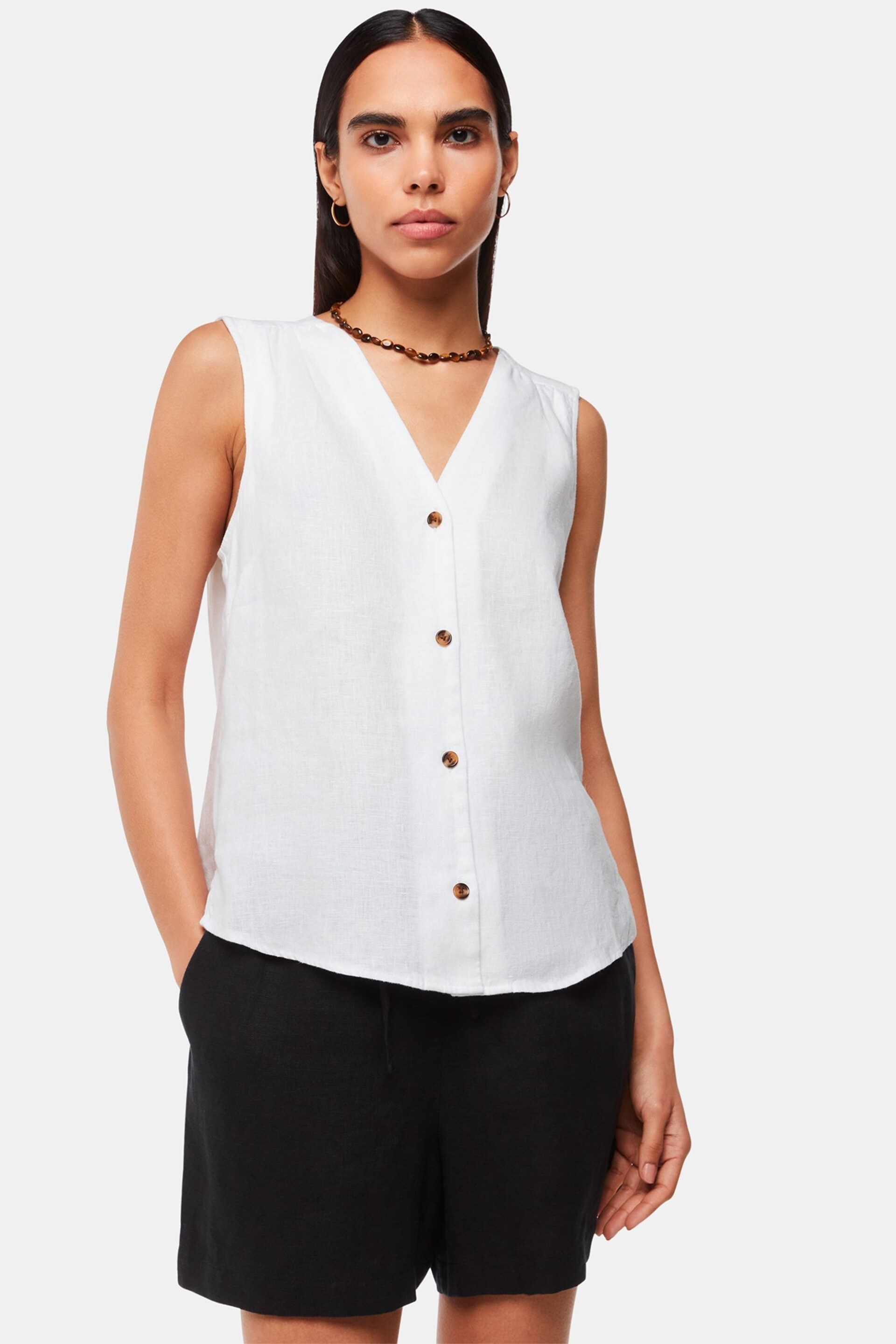 Whistles Laura Linen White Tank - Image 4 of 5