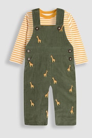 JoJo Maman Bébé Khaki Embroidered Dungarees & Top Set - Image 1 of 6