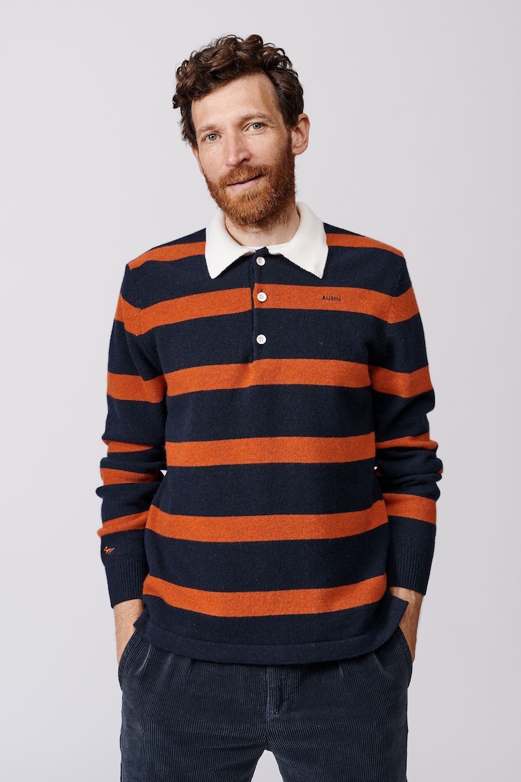 Aubin Navy Knitted Rugby Jumper - Image 1 of 4