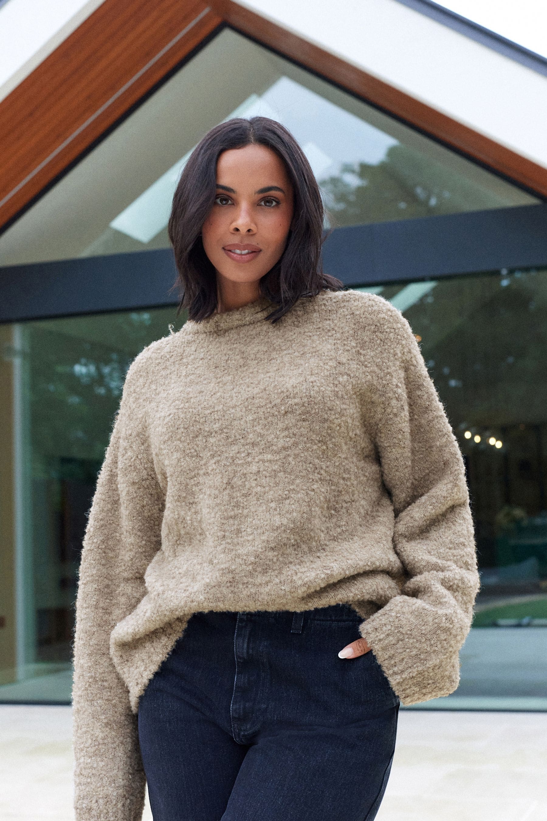 Buy Neutral Mole Boucle Knitted Crew Neck Jumper from the Next UK online shop