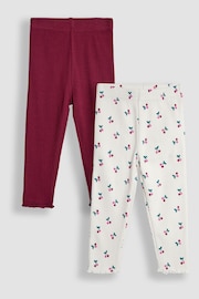 JoJo Maman Bébé Cream Cherry Rib Frill Leggings 2 Pack - Image 1 of 7