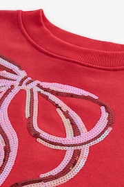 Bright Red/Silver Christmas Sparkle Sequin Front Bow Graphic Crew Neck Sweatshirt - Image 7 of 8