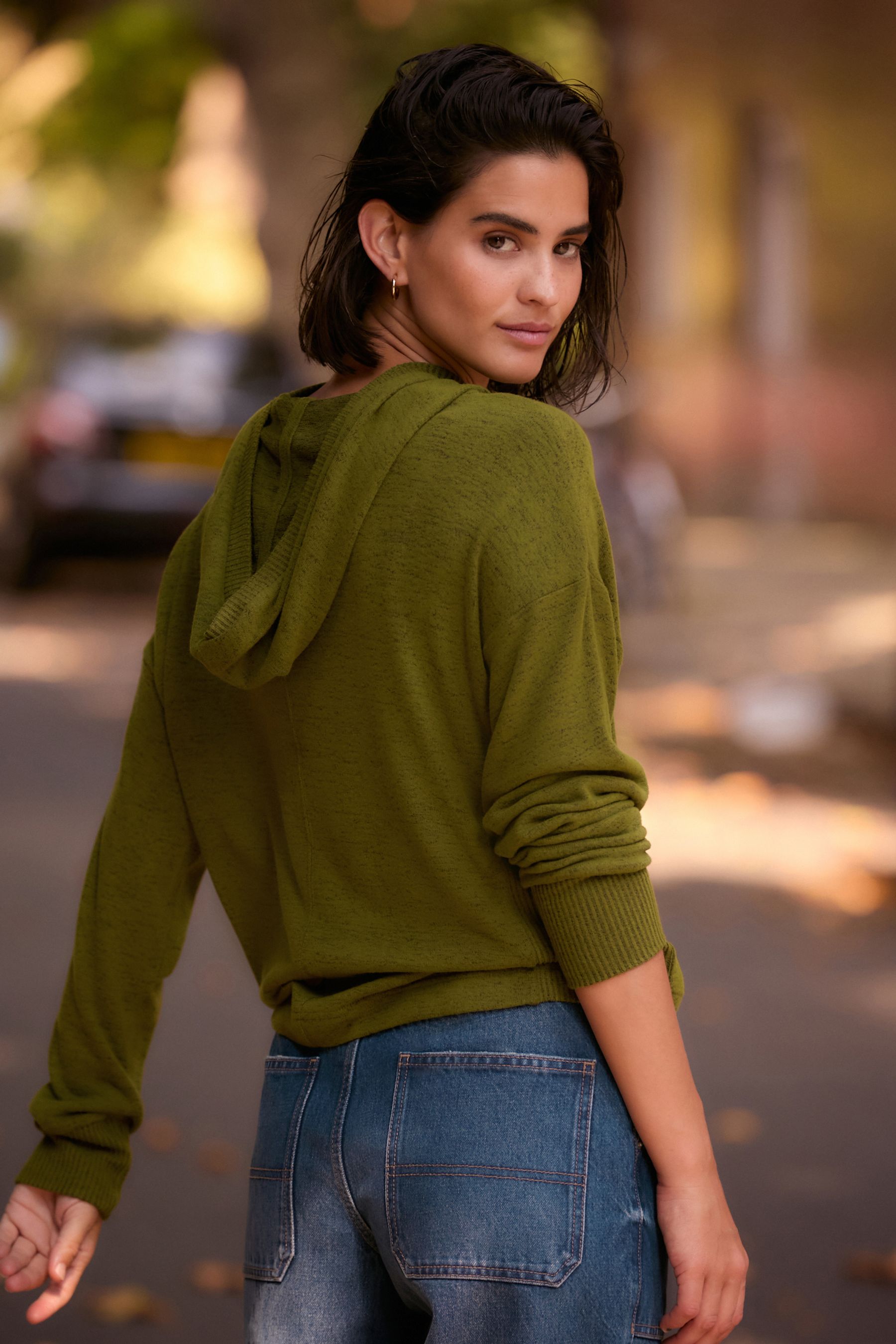 Buy Olive Green Lightweight Jersey Cosy Hoodie from the Next UK online shop