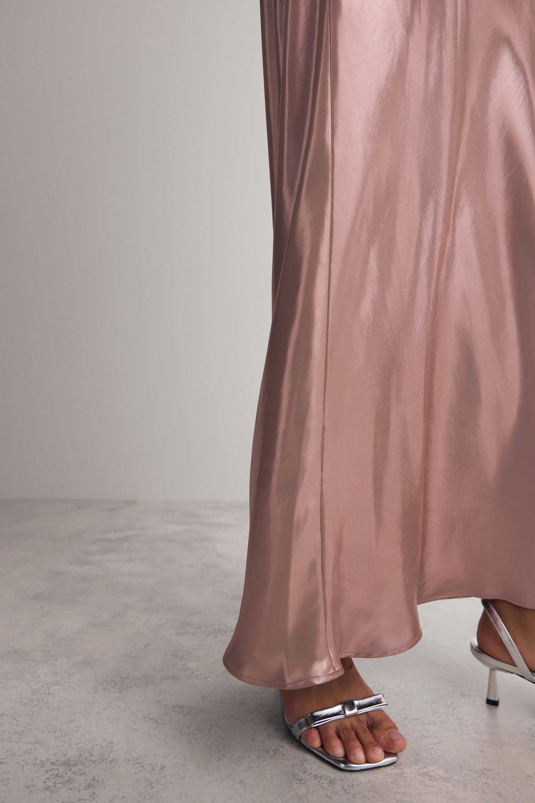 Satin maxi skirt rose gold top