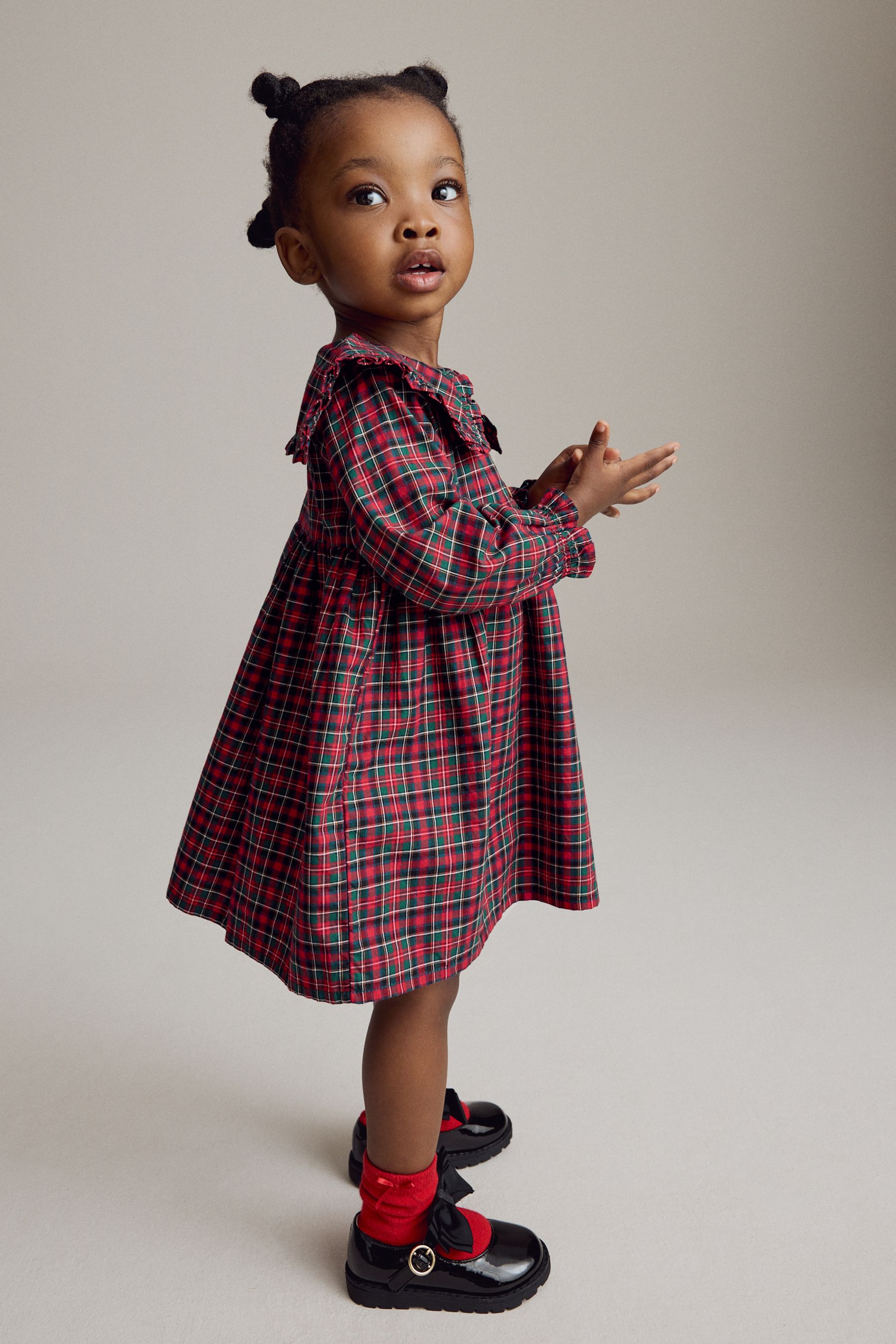 Red Tartan Long Sleeve Collar Dress 3mths 8yrs