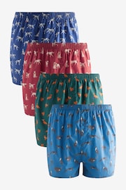 Navy Blue/Red Dog Print 4 pack Woven Pure 100% Cotton Boxers - Image 1 of 7