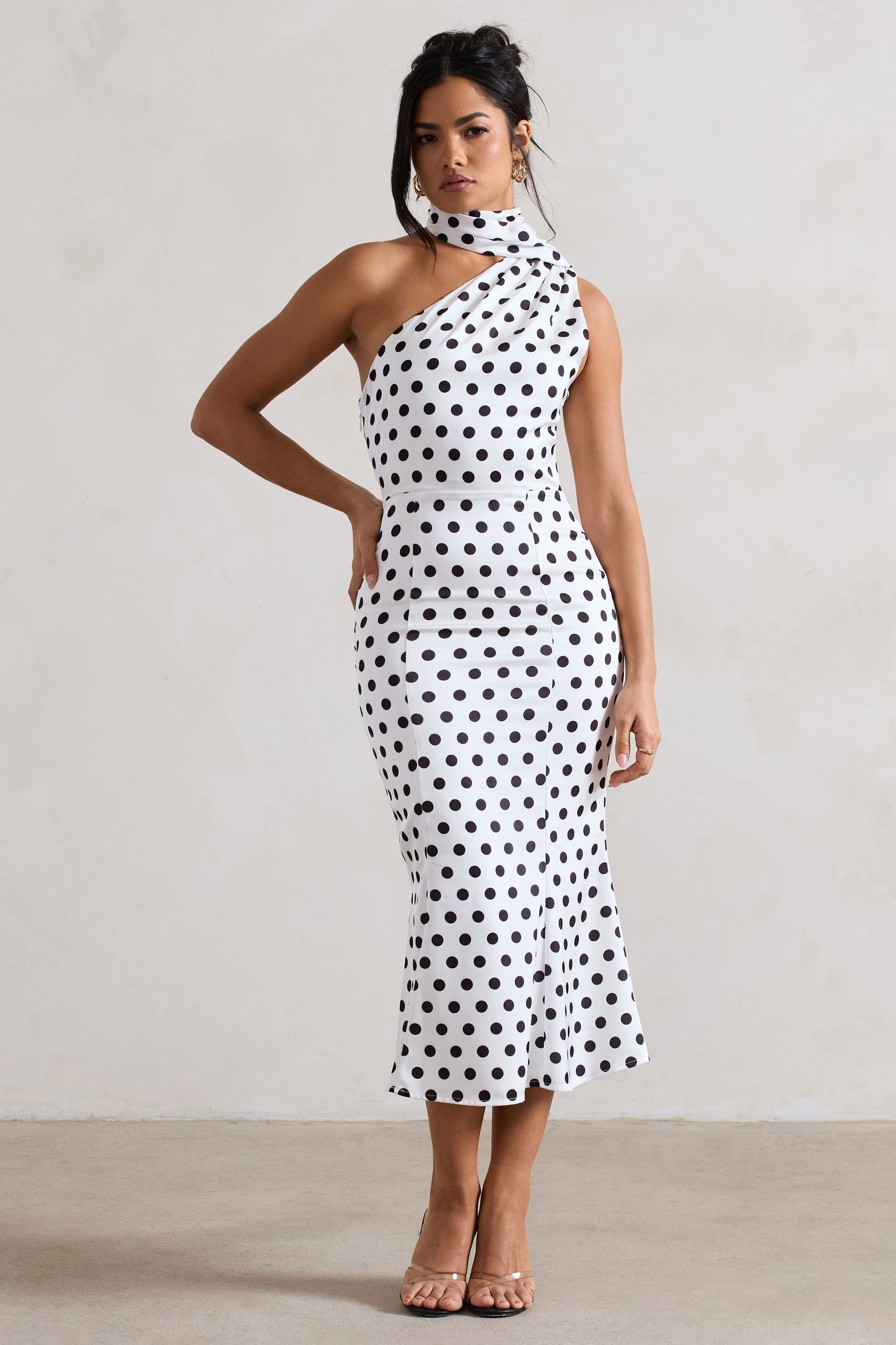 Black polka dot asymmetric dress outlet