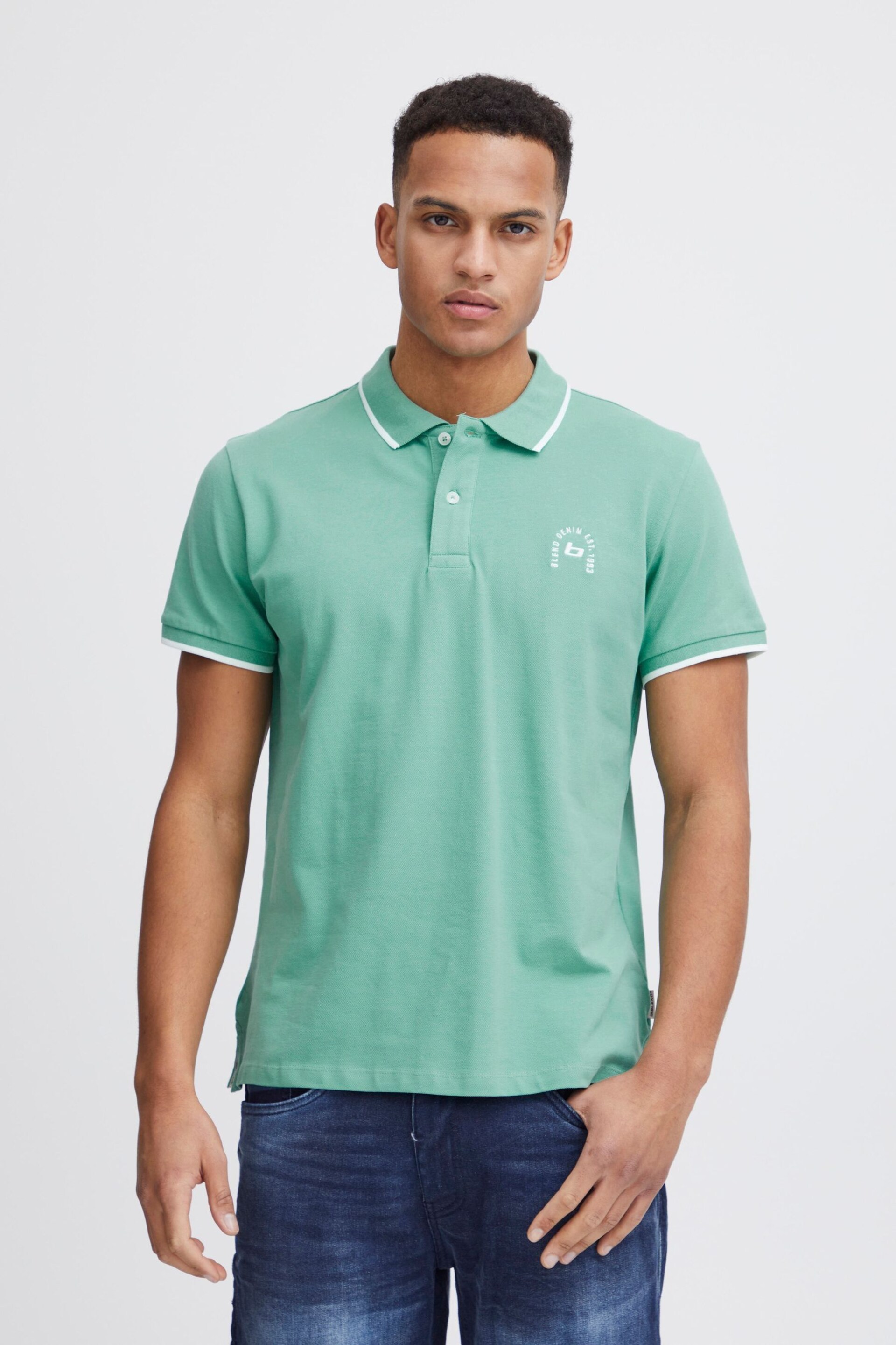 Blend Green Pique Short Sleeve Polo Shirt - Image 1 of 4