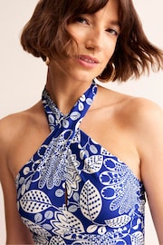 Boden Blue Cross Front Halter Swimsuit - Image 1 of 6