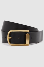 Reiss Black Iyla Leather Half Keeper Belt - Image 1 of 4