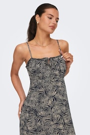 ONLY Blue Palm Print Cami Ruched Midi Dress - Image 2 of 9